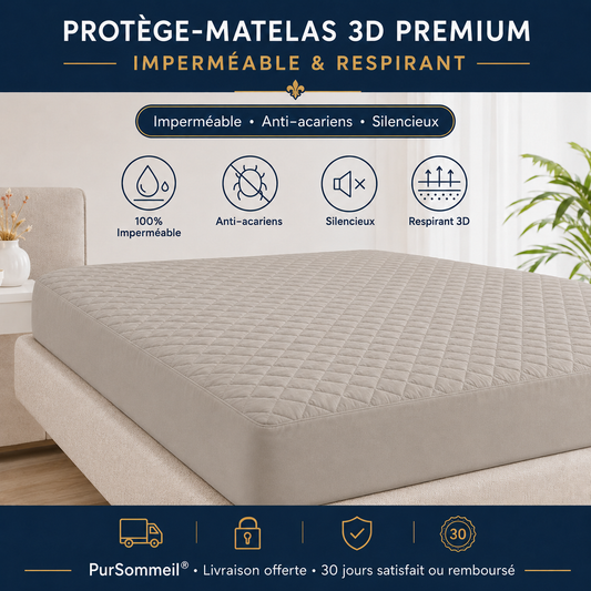Protège-matelas 3D Premium imperméable, anti-acariens et silencieux — caractéristiques PurSommeil