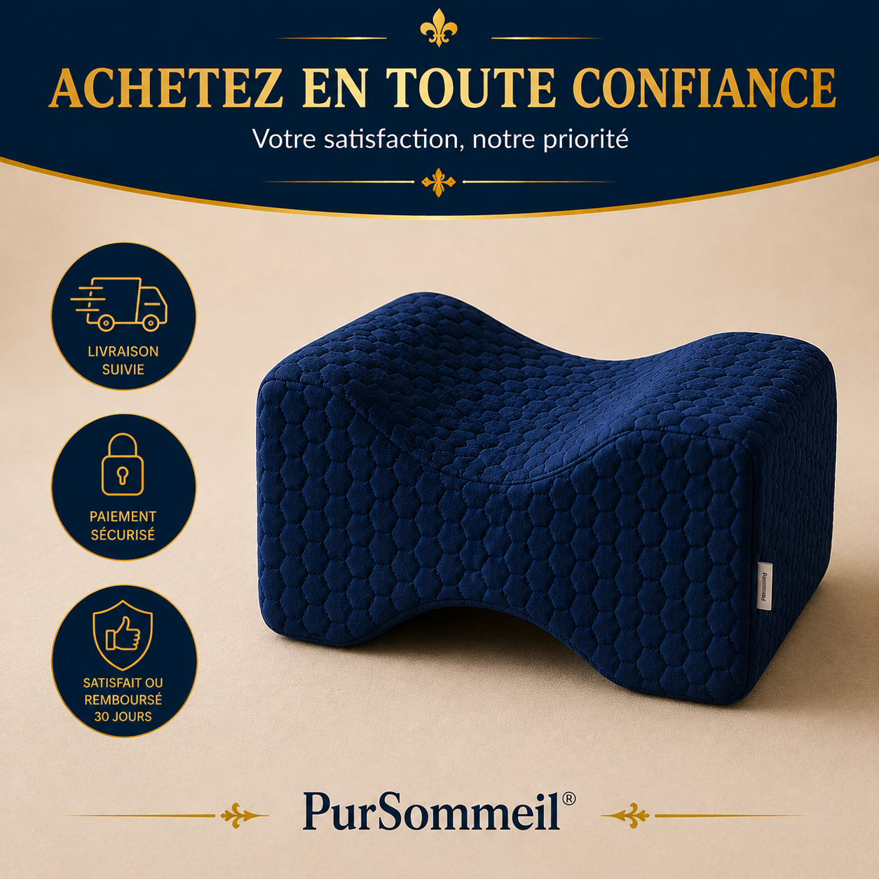 Coussin Ergonomique Entre les Jambes Mémoire de Forme — Soulagement Dos & Hanches | PurSommeil