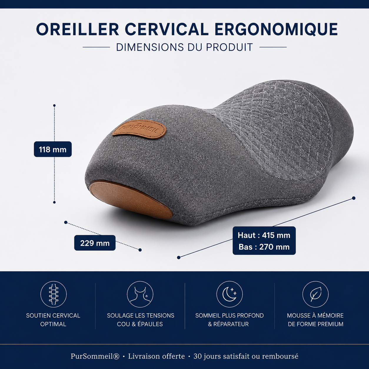 Oreiller Cervical Ergonomique – Mousse à Mémoire de Forme, Soutien Nuque et Épaules, Sommeil Réparateur — détail tissu