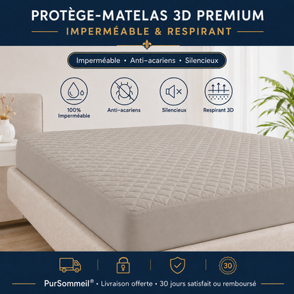 Protège-matelas 3D Premium imperméable, anti-acariens et silencieux — caractéristiques PurSommeil
