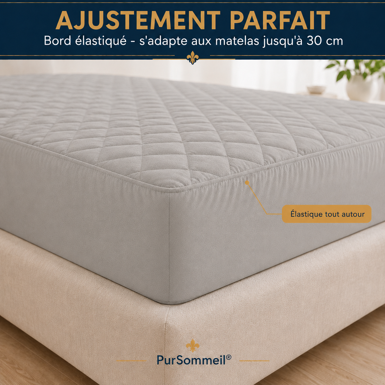 Protège-matelas 3D Premium à bord élastique, ajustement parfait jusqu'à 30 cm — PurSommeil