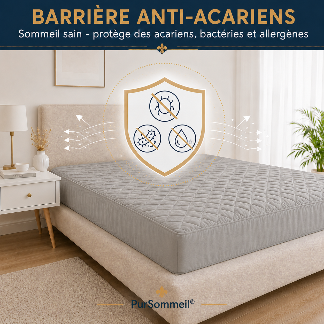 Protège-matelas 3D Premium barrière anti-acariens, anti-bactéries et anti-allergènes — PurSommeil