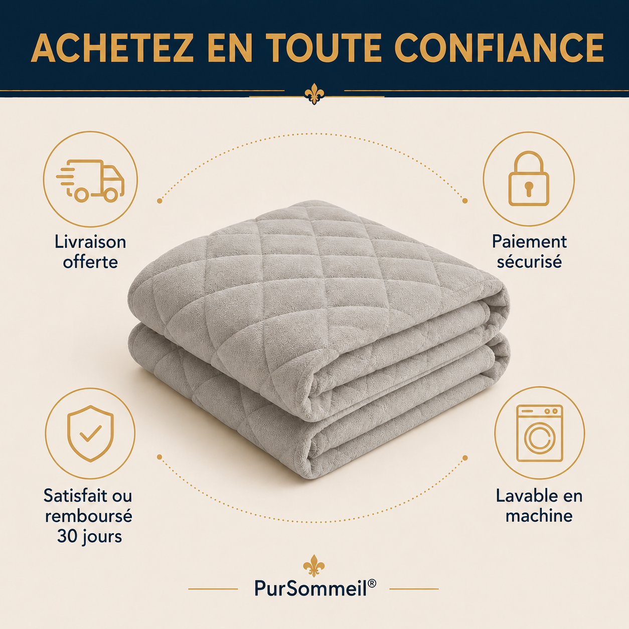 Protège-matelas 3D Premium lavable en machine, livraison offerte et satisfait ou remboursé 30 jours — PurSommeil