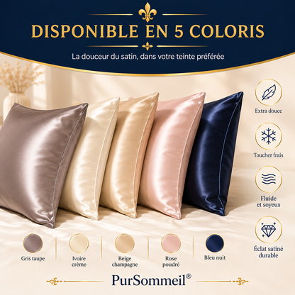 Taie d'Oreiller Satin Soyeux — Cheveux & Peau Préservés | PurSommeil