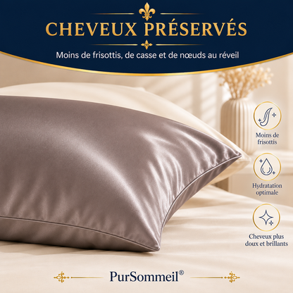 Taie d'Oreiller Satin Soyeux — Cheveux & Peau Préservés | PurSommeil