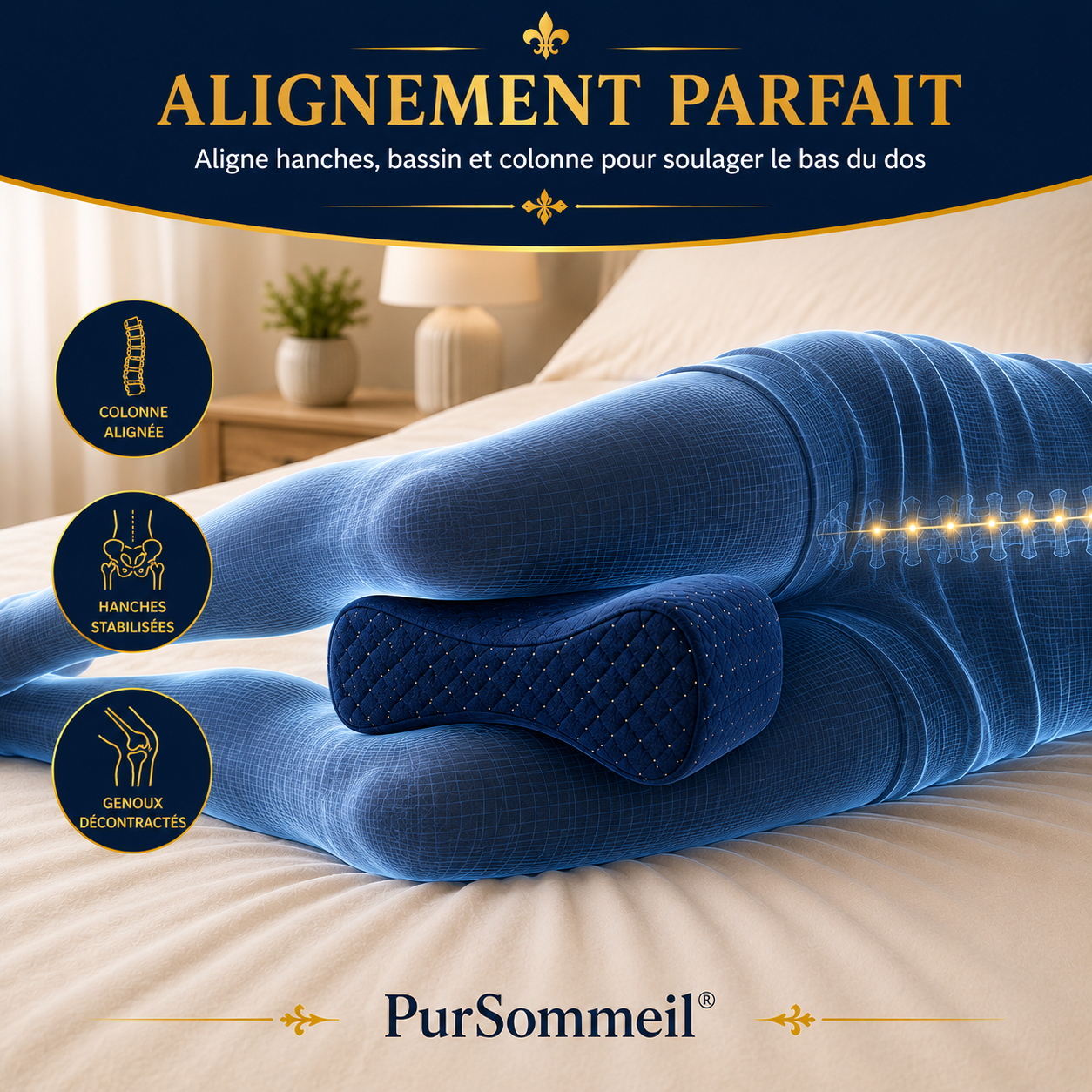 Coussin Ergonomique Entre les Jambes Mémoire de Forme — Soulagement Dos & Hanches | PurSommeil