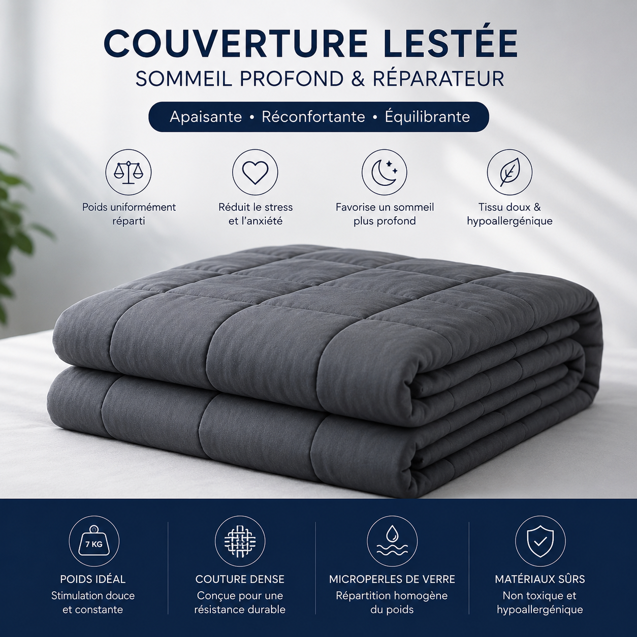 Couverture Lestée Thérapeutique — Sommeil Profond & Anti-Stress — vue de face