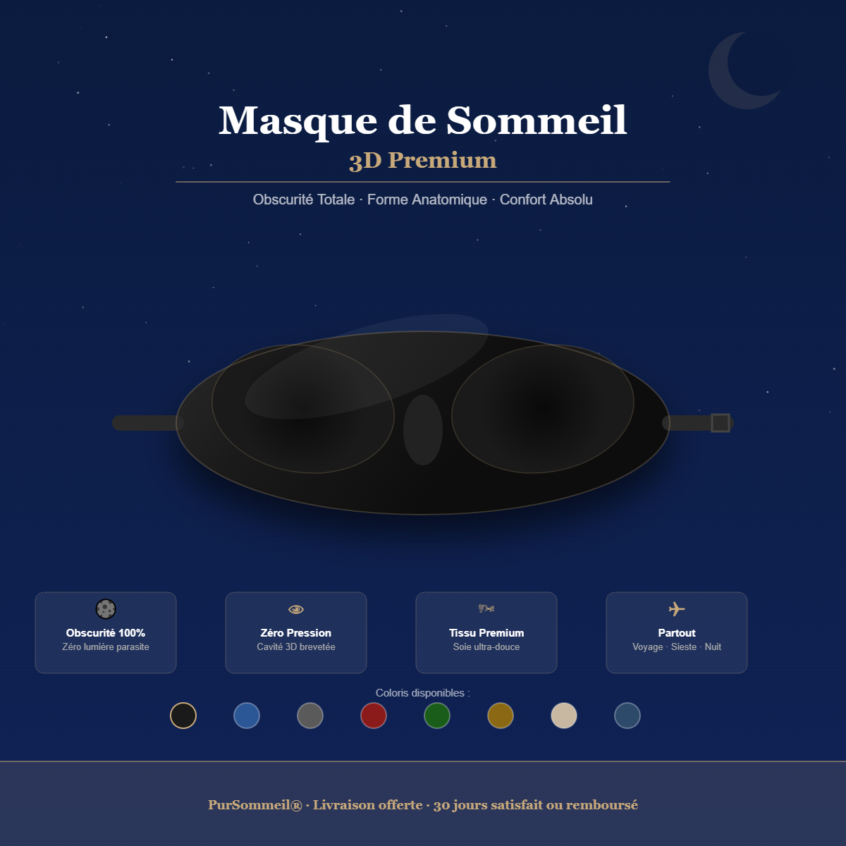 Masque de Sommeil 3D Premium — Confort & Obscurité Totale — lavage machine