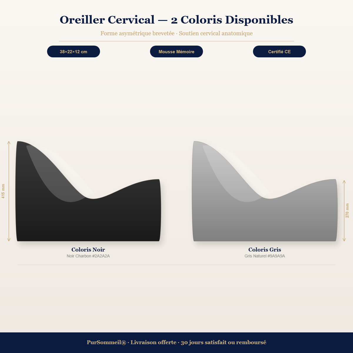 Oreiller Cervical Ergonomique – Mousse à Mémoire de Forme, Soutien Nuque et Épaules, Sommeil Réparateur — vue de dos